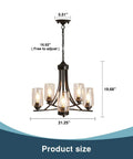 Five Light Black Glass Chandelier With Rustic Metal Pendant Lighting for farmhouse kitchen and living room ceiling mount diagram