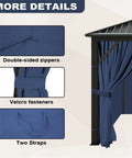 Outdoor Gazebo Curtains 10x12 Navy Blue 4 Panels Sidewalls With Zipper Waterproof Easy Install Replacement Curtains detail view