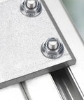 Close-up of M8x20mm T Slot Drop In Bolt Set With Hammer Head Screws and Flange Nuts installed on aluminum extrusion profile