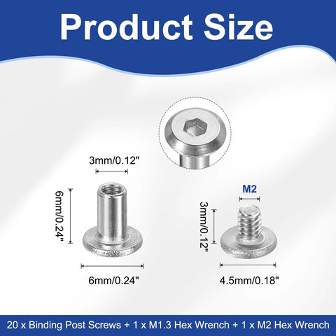 Top Shelf 304 Stainless Steel Chicago Screws Binding Posts Hex Socket Cap Bolts Silver 20 Pack M2x3mm size detail image