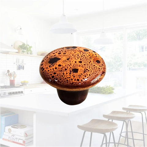 Top Notch Handpainted Ceramic Mushroom Knobs For Dresser Drawers And Kitchen Cabinets 15 Pack, orange spotted design, for kitchens.