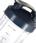 Close-up of 32oz replacement blender cup with to-go lid for NutriBullet 600W and Pro 900W, marked with measurements.