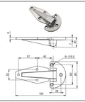 Real Deal 304 Stainless Steel Large Mechanical Equipment Hinge With Thickened Casting For Heavy Duty Industrial Doors technical drawing.