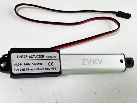 Go-To 12V Mini Linear Actuator With 50mm Stroke, 15mm/s Speed, 64N Load, waterproof switch shown on white background