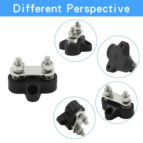 Dual Battery Terminal Post Kit With One Quarter Inch Bus Bar Block And M6 Power And Ground Distribution Studs Red And Black