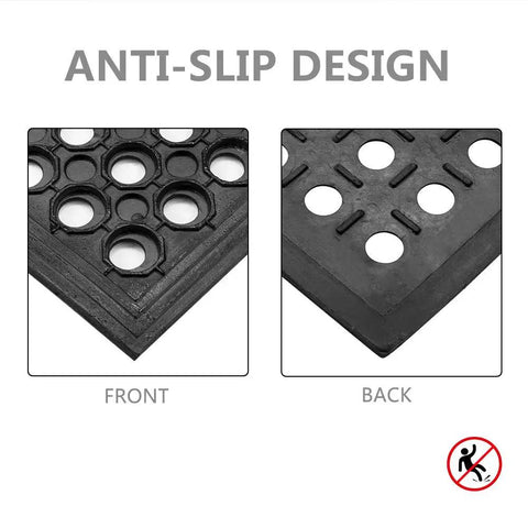 Close-up of front and back sections of Grippy Non Slip Rubber Drainage Floor Mat With Holes 24x36 Anti Fatigue Cushion design
