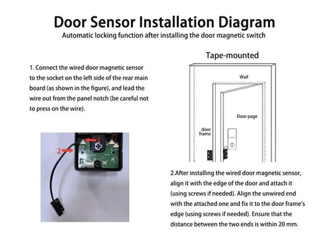 Door sensor installation diagram for Top Pick Smart Door Lock Keyless Entry Deadbolt Fingerprint with wiring details.