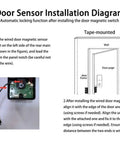 Door sensor installation diagram illustrating connection and placement for a smart locking system. Top Notch Smart Door Lock With Keyless Entry Deadbolt Build, Slick Fingerprint Biometric Scanner, Integrated Keypad And Phone App Control For Rock Solid Protection And No Sweat Operation Daily.