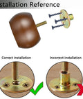 Installation guide for Two Inch Walnut Bun Furniture Feet For Sofa Couch And Ottoman Solid Wood Round Leg Set Of Four Predrilled M8 Bolts.