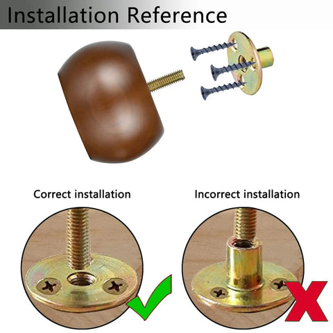 Installation guide for Two Inch Walnut Bun Furniture Feet For Sofa Couch And Ottoman Solid Wood Round Leg Set Of Four Predrilled M8 Bolts.