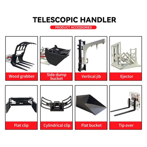 Accessories for Heavy Duty Telescopic Forklift Handler With 7 To 18 Meter Intelligent Boom Extension and 4WD Mobile Telehandler.