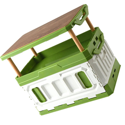 Kickass Foldable Stackable Storage Bin With Wood Lid And Massive 95 Liter Capacity Hella Tough Pp Plastic Gear Crate For Camping Tailgates And Campout Adventures Portable Trail Ready Stash