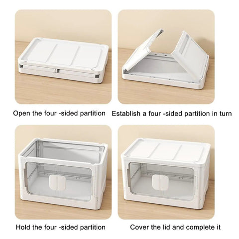 Stackable Storage Bins With Smooth Rolling Wheels Foldable Plastic Organizer Cabinet Magnetic Snap Door Reliable Organization Clutter Free Living Room Closet Space Saving Home Setup