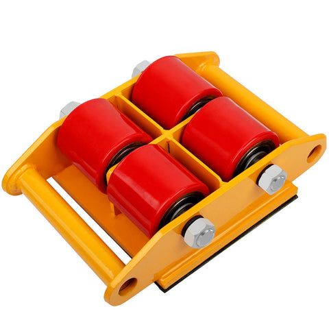 Beefy Heavy Duty Machinery Moving Skates With Non Slip Cap 13,200 Lbs Capacity Four PU Wheels, alloy steel body, yellow