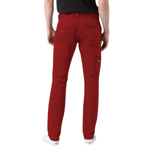 Men's Skinny Straight Double Knee Work Pants With Heavy Duty Reinforcement, Wrinkle Resistant Fabric, And A Stain Release Finish That Looks Sharp On The Job Site All Day In English Red, back view with cargo pocket.