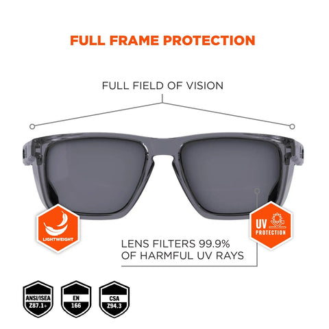 Front view of Skullerz Sixten Safety Glasses With Side Shields Anti Fog Anti Scratch ANSI Z87.1 Impact Resistant Full Frame Protection for clear vision.