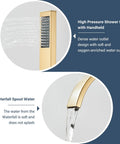 High pressure shower head and waterfall spout on Floor Mount Freestanding Bathtub Faucet Set With High Flow Swivel Spout Chrome Finish Handheld Shower Mixer Taps Tub Filler Easy Operation Durable Chrome Plating Modern Spa Quality For Deep Soaking Baths