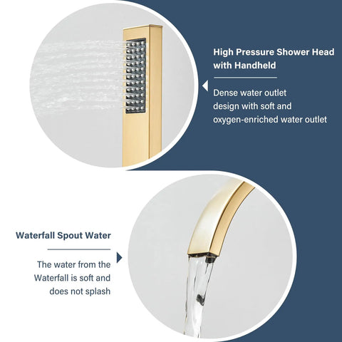 High pressure shower head and waterfall spout on Floor Mount Freestanding Bathtub Faucet Set With High Flow Swivel Spout Chrome Finish Handheld Shower Mixer Taps Tub Filler Easy Operation Durable Chrome Plating Modern Spa Quality For Deep Soaking Baths