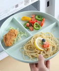 Five Pack 9 Inch Unbreakable Portion Control Plates With Three Compartments Reusable BPA Free Dinner Plates holding meal