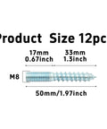 Heavy Duty M8 X 50mm Double Headed Hanger Bolts 12 Pieces Zinc Plated Carbon Steel Shoulder Screws displayed with measurements.