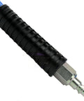 Heavy Duty Compressed Air Piping Connectors Fit For Workshop Featuring Anti Marring Steel Inner Construction Brass Ends For Smooth Up To 300 PSI Flexibility Rock Solid Build Great For Garage Repairs Getting Stuff Done Fast When Needed. black hose end with metal air fitting