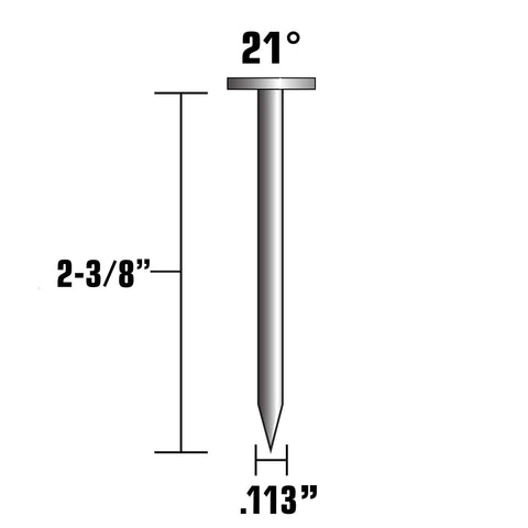 21 Degree Ring Shank Framing Nails 2-3/8 In X 0.113 In Full Round Head Bright Basic Non-Coated Plastic Strip 2000 Count diagram