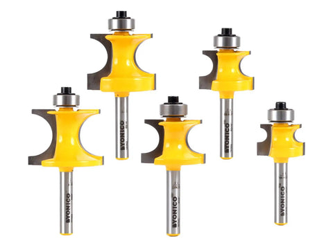 Bullnose Beading Router Bits Set With Five Bits One Quarter Inch Shank For Bead And Round Over Edges Premium Tungsten Carbide