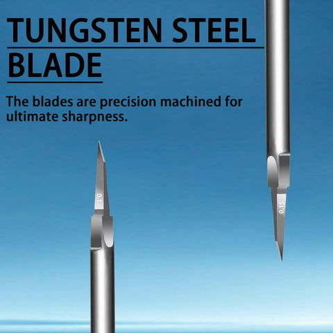 Close-up of Premium Tungsten Steel Model Scriber Blades Pair showing precision machined tips for engraving and drafting.