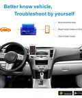 Bluetooth OBD2 Scanner And OBDII Diagnostic Tool Car Code Reader connected to car dashboard with smartphone display
