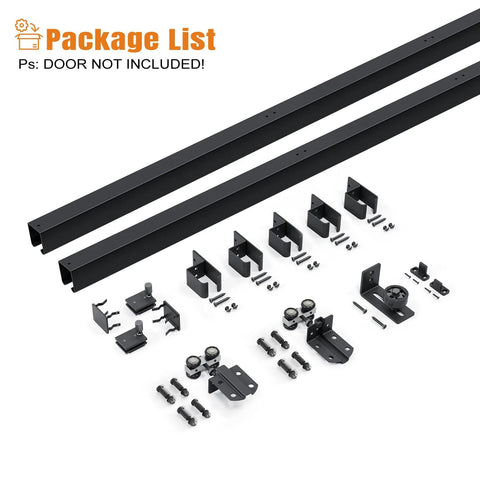 Exterior Sliding Barn Door Hardware Kit With Box Rail Track 8 Foot Length 450 Pound Capacity Black Weather Resistant Steel