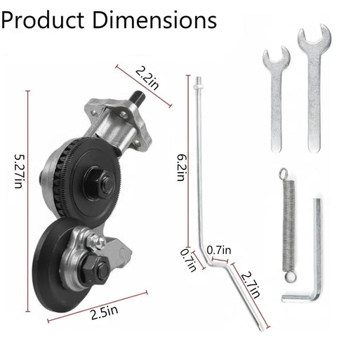 Titanium Drill Nibbler Sheet Metal Cutter Tool dimensions showing parts for cordless drill adapter with precise measurements.