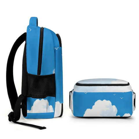 Side and top view of Free As A Bird Printed Unisex Backpack With Large Capacity For Daily Use made of durable polyester.