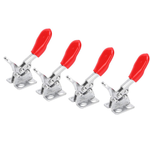 Pro Grade Quick Clench Clamp Toolkit and Thickened Tool Bag; four galvanized clamps with red handles for easy access on worksites