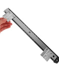 Heavy Duty Keyboard Drawer Slides With Bulletproof 35mm Wide Silver Rail Kit For Slick Office Setup One rail shown in hand.