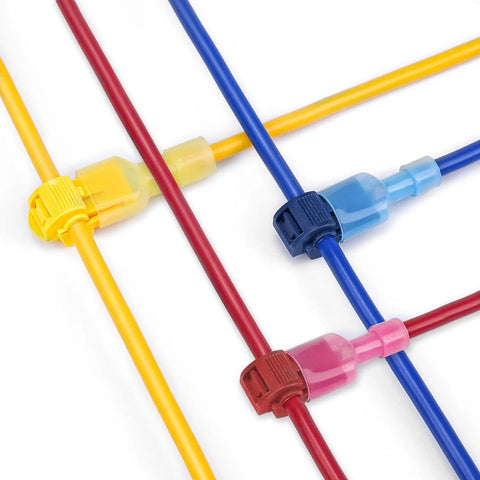 Premium T Tap Wire Connectors Provide Quick Splice And Midspan Wiring With Sturdy Storage Box Red Eighty Pack of colorful connectors splicing wires.