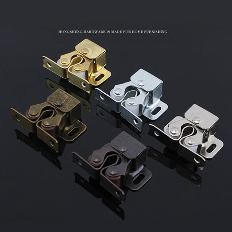Assorted colors of double roller catch cabinet door latch for home and campers, cupboard hardware, solid iron finish, pack of 10.