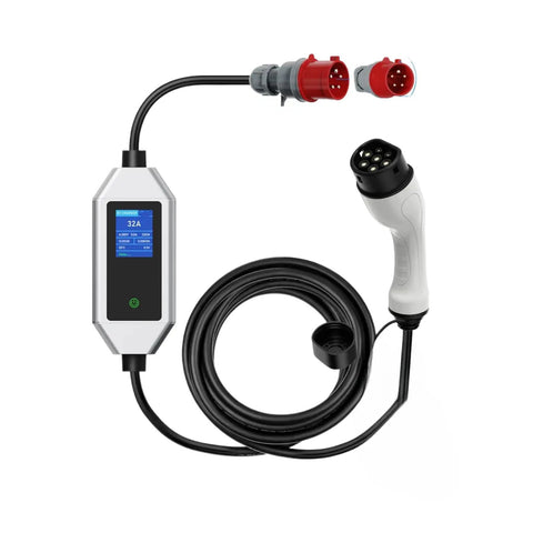 Badass Hella Reliable 22kW 32A Three Phase Portable EV Charger Plug And Play Electric Vehicle Home Charging Station with display.