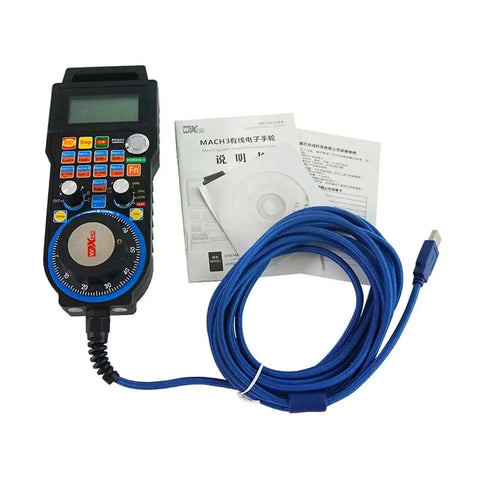 USB Handwheel Control Handle Wheel for CNC Router 4 Axis or 6 Axis Compatible Handheld CNC Controller with blue cable