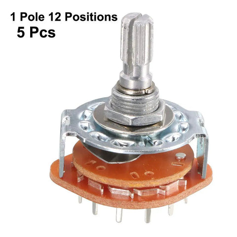 Five Pieces 1 Pole 12 Position Rotary Switch With 6mm Knurled Shaft 13 Pin Band Selector for DIY Electronics Projects