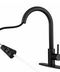 HOMELODY LED Temperature Display Black Kitchen Faucet with Pull Down Sprayer - Matte Black single handle and high arc design.