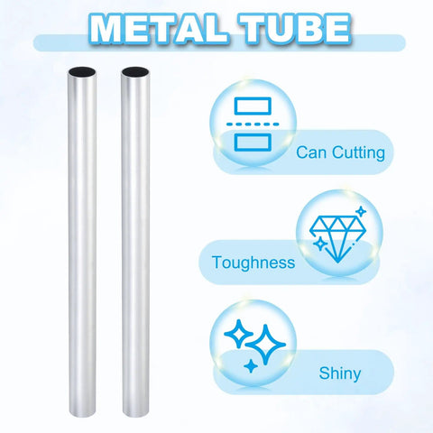 Two Pack 8Mm Aluminum Tube 6063 Seamless Round Tubing 300Mm Length For DIY Projects Model Building Crafts Industrial Furniture Frames Lightweight Durable Metal Pipe, showing metal tubes with toughness, cutting ability, and shiny surface.