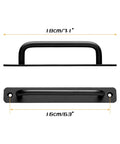 2 Pack Aluminum Sliding Barn Door Handles 7.1 Inch Long 160mm Center To Center Hole Spacing Black Closet Kitchen Cabinet Bathroom Pulls With Plate And Screws, side and top view with dimensions.