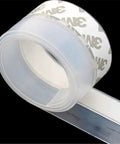 Door Bottom Seal Strip For Glass Doors And Shower Enclosures, 1 inch by 16.4 feet, transparent rubber on black background