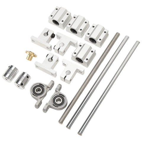 Pro Grade Lead Screw And Linear Guide Kit With 2 guide rods, 4 SC8UU bearing blocks, 4 supports, and lead screw for motors