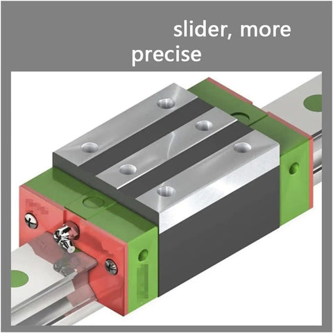 Close-up of a slider mechanism with dual metal rails, featuring Dead Accurate 180W Electric Jigsaw With Smooth Variable Speed Trigger For Quick Wood Metal Plastic Acrylic Shop Jobs Rock Solid Bench Saw No Fuss Assembly Straight Shooting Cuts.