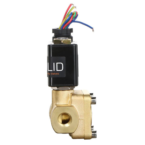 Side view of Brass One Quarter Inch Electric Solenoid Valve Built Tough For Water Air Oil, 110 Volt AC Normally Closed, Viton Seal