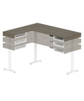 L Shaped Electric Standing Desk Adjustable Height Commercial Workstation Heavy Duty Desktop Melamine Finish Walnut Grey White 72 Inch Width