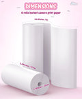 Six Roll Instant Camera Thermal Paper Refill For Kids Compatible With Most Instant Cameras High Gloss White Photo Paper For Rich Colors Durable Thick Print Paper For Clear Long Lasting HD Color Prints 2.24x0.98in, 5m roll dimensions