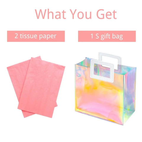 8.3 Inch Holographic Gift Bag With Coral Tissue Paper Reusable Small Tote For Birthdays Bridesmaids Weddings Girls And Women Iridescent Party Favor Pack Of 1 Size Small Party Ready