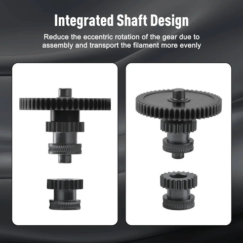 Beefed-Up Dual Gear Extruder Upgrade Kit for Elegoo 4 Pro Plus Max, integrated shaft design with mold steel gears for precise feeding.